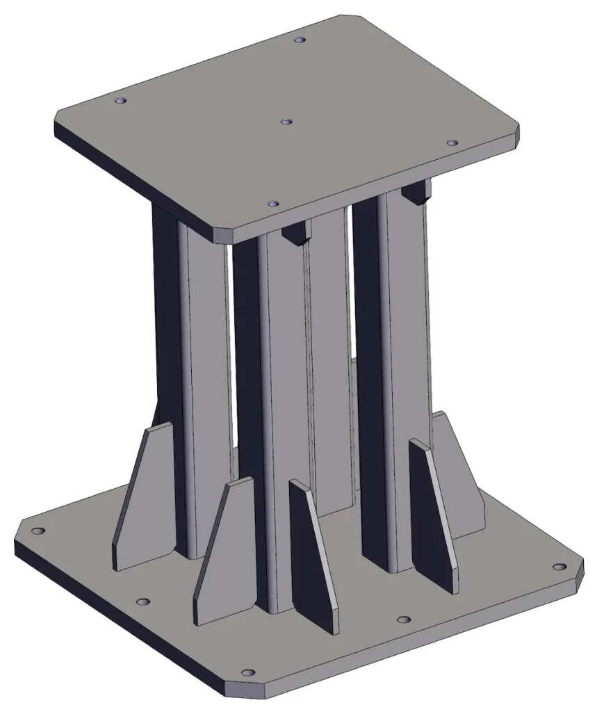 RHS frame riser, gusset-reinforced corners, ISO 5817 class B welds